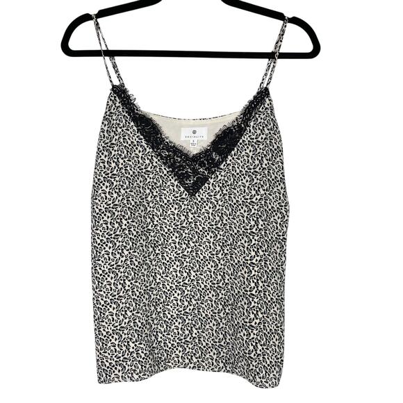 Socialite Small S Cream Black Leopard Animal Print Lace V Neck Camisole Tank Top - Picture 1 of 7